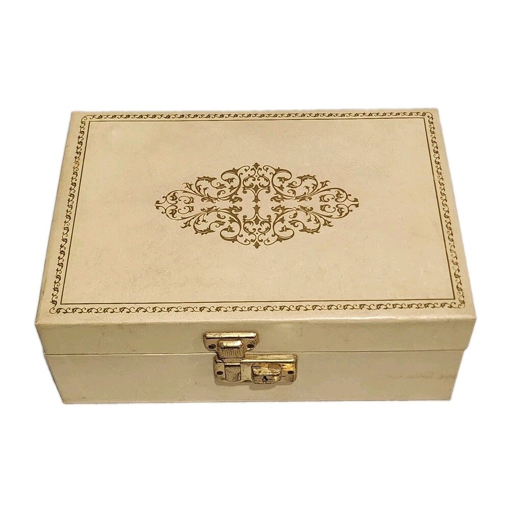 MCM Two-Tier Jewelry Box Cream & Pink Brass Tone Lock & Keys Vintage